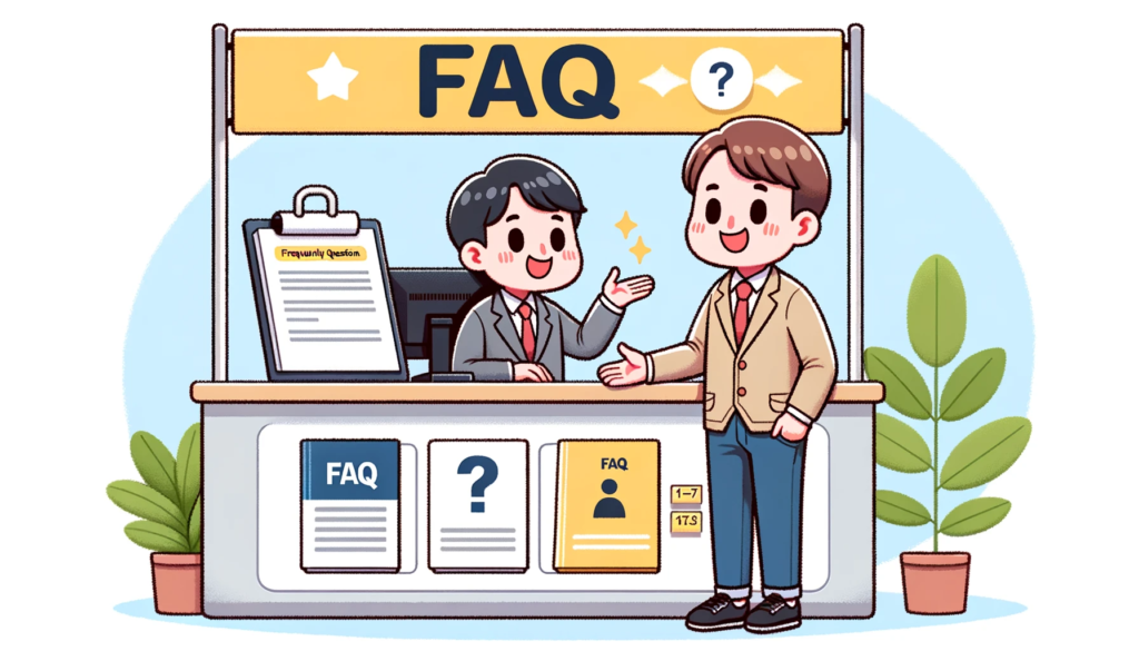 Ilustrasi sebuah meja bantuan dengan tulisan FAQ.