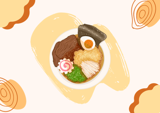 Ilustrasi semangkuk ramen Tonkotsu khas Kyushu.
