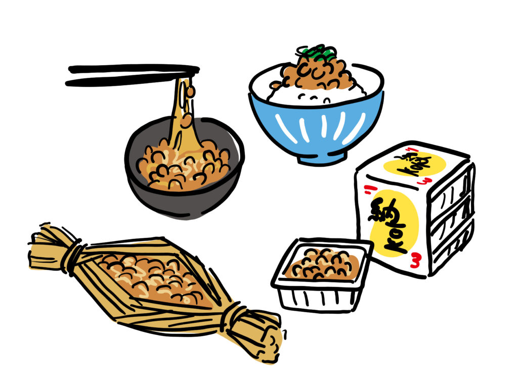 Nattō yang disajikan di atas nasi dalam sebuah mangkuk.