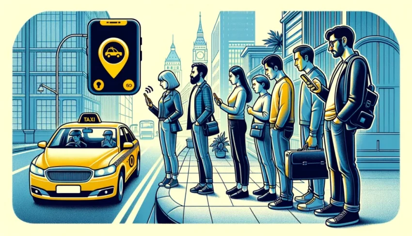 Perbandingan antara mengantre taksi secara manual dengan memesan lewat aplikasi GO.