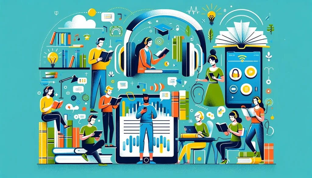 Ilustrasi berbagai metode belajar efektif dengan audiobook.